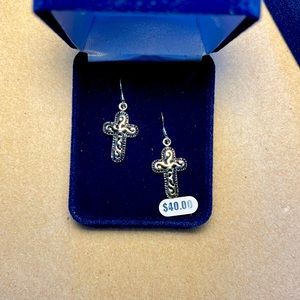 Filigree style cross earrings
